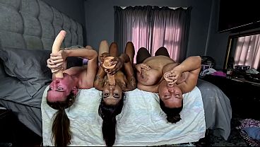 Three interracial upside down sluts deepthroat fucking their throats with dildos